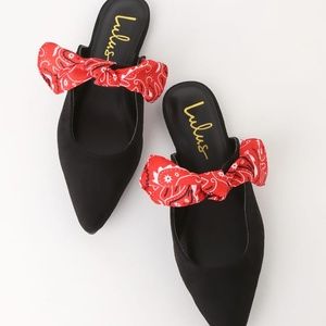 Macey Black Suede Pointed Toe Bow Mules